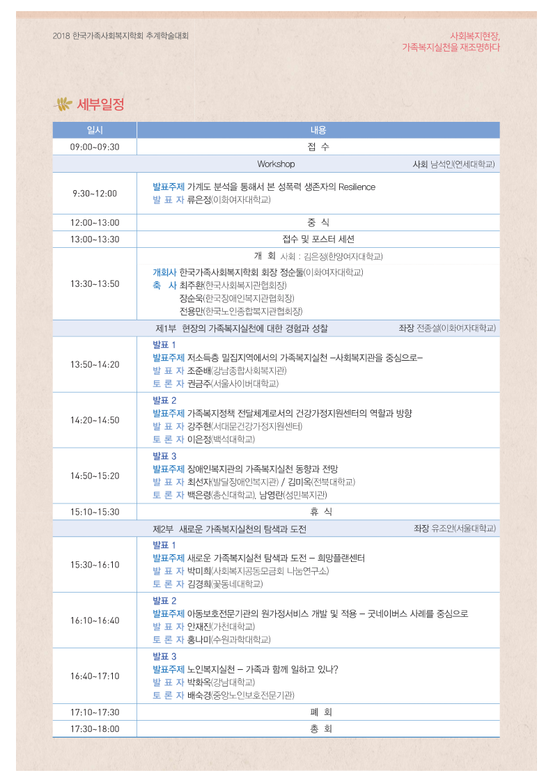 2018년 한국가족사회복지학회 추계 학술대회